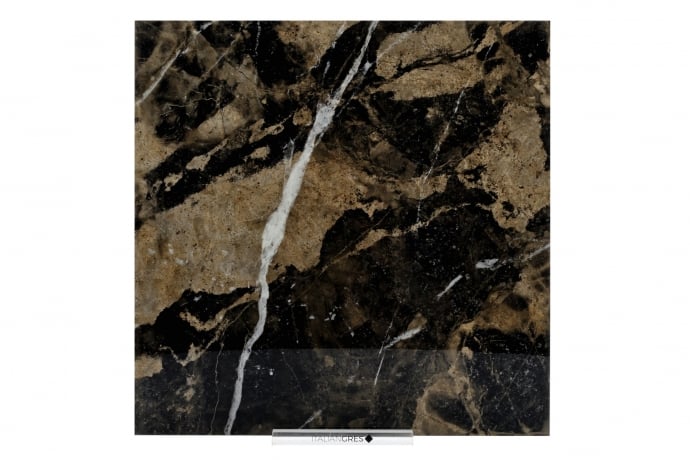 Black glossy marble with beige veins