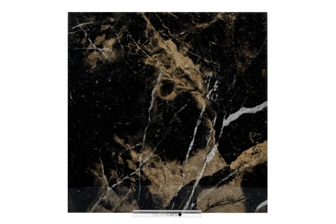 Black glossy marble with beige veins