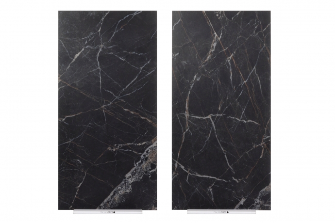 Matt black marble with golden and white veins