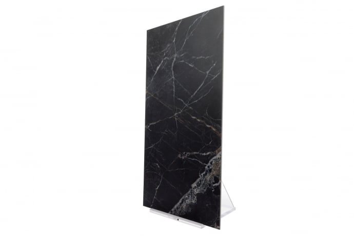 Matt black marble with golden and white veins