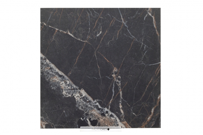 Matt black marble with golden and white veins