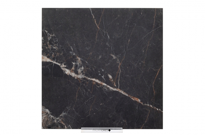 Matt black marble with golden and white veins