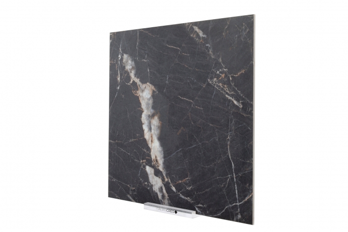 Matt black marble with golden and white veins