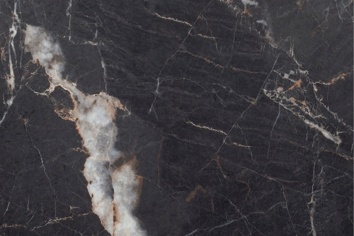 Matt black marble with golden and white veins