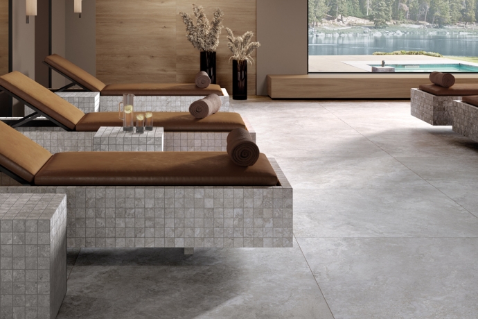 Crosscut grey travertine textured