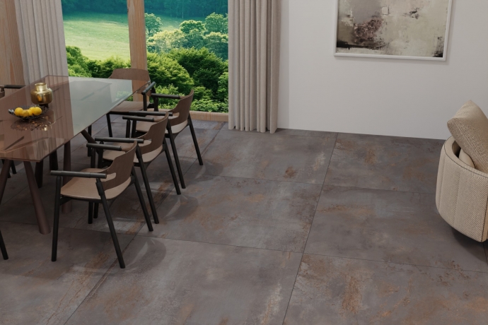 Carrelage grès cérame effet métal gris