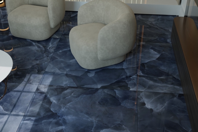 Dark blue semi polished marble