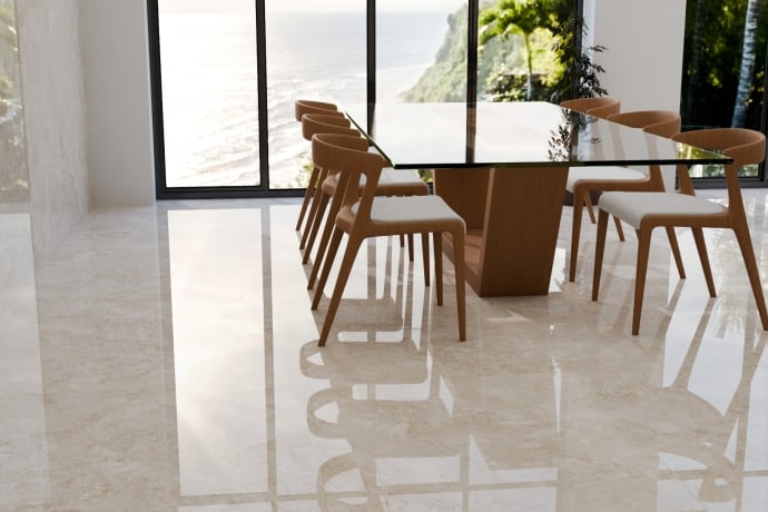 Crosscut beige travertine glossy marble