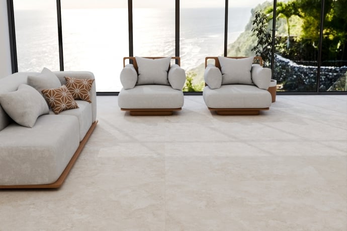 Crosscut beige travertine marble 6 mm slabs