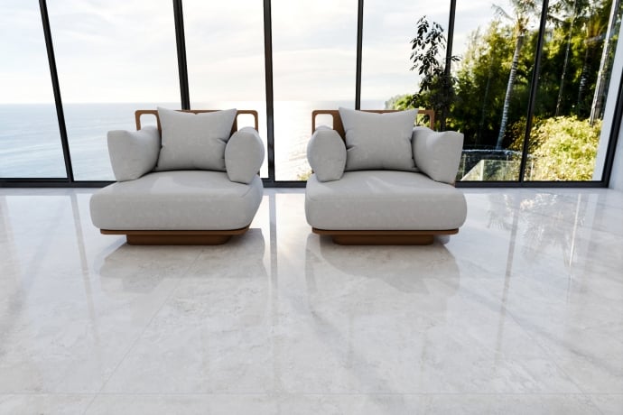 Crosscut pearl travertine glossy marble