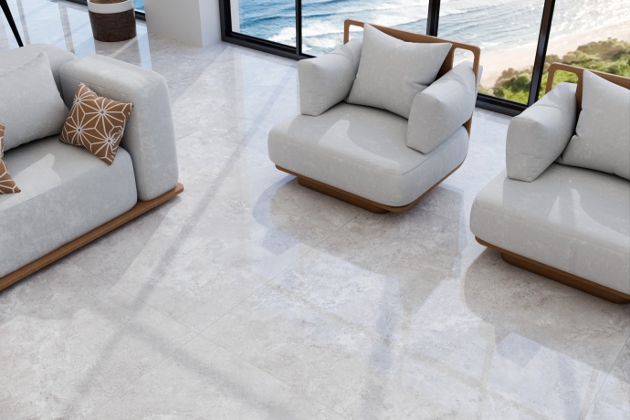 Crosscut grey travertine glossy marble