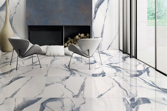 Blue and white semi polished marble