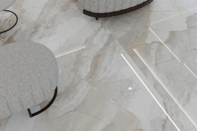 Glossy Calacatta marble grey and gold