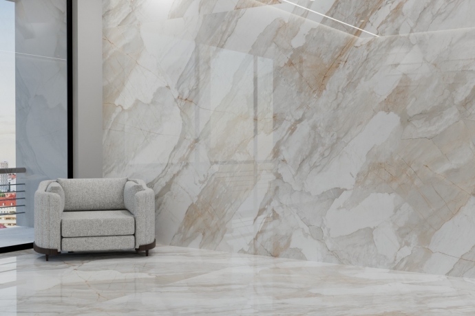 Glossy Calacatta marble grey and gold