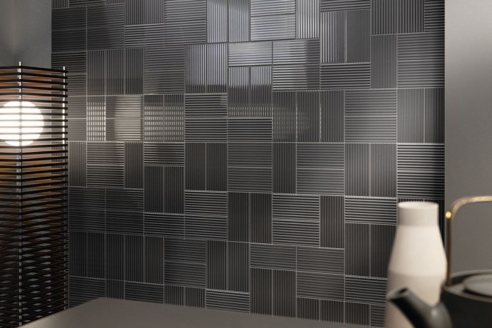 Bright striped tiles - charcoal horizontal