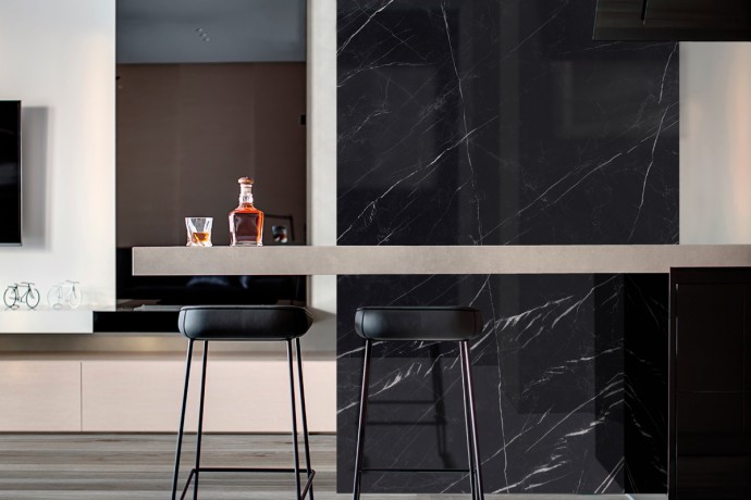 Black semi polished marble