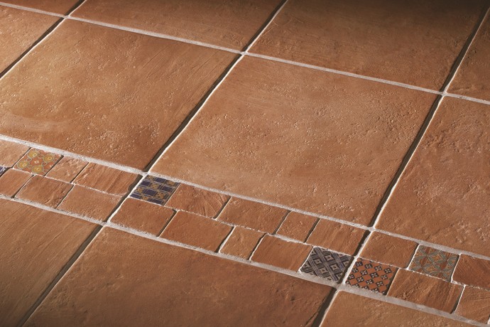 Terracotta effect floor tiles copper