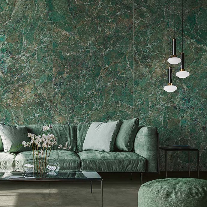 Dark green glossy marble with melange veins